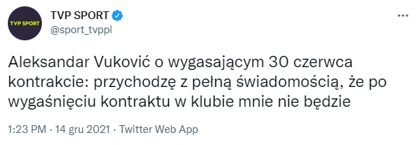 Vuković na temat SWOJEJ PRZYSZŁOŚCI w Legii